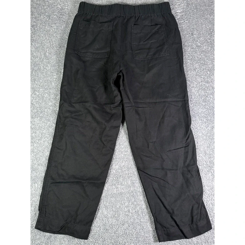 Banana Republic Black Linen Blend Elastic Waist Pull On Cropped Pants Women's M